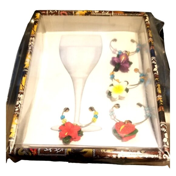 KC Hawaii 4 Wine Charms Flowers Wine Markers - Picture 2 of 4